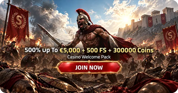 Spartaza welcome package 500% up to €5.000 + 500 FS + 300.000 Coins
